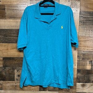 Polo Ralph Lauren Blue Yellow Horse Classic‎ Fit Short Sleeve Polo Shirt Size XL